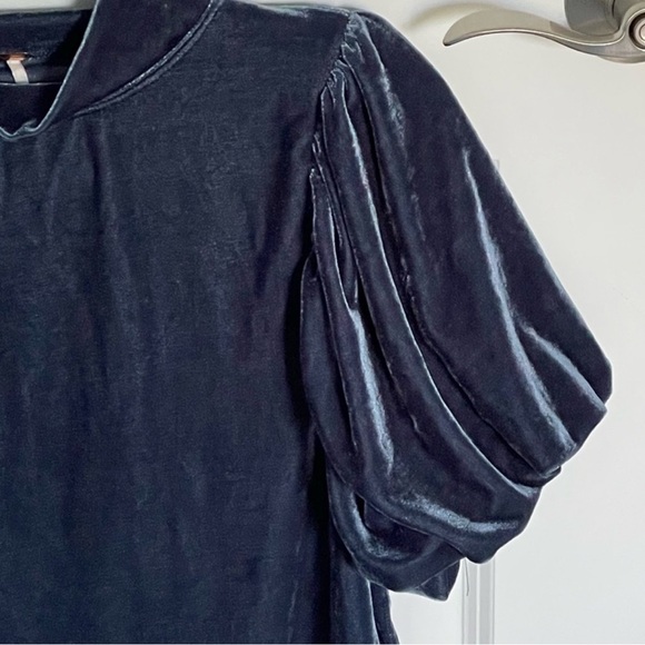 Free People Claudia puff teal velvet mock neck bishop puff short sleeves top XS - Picture 7 of 14